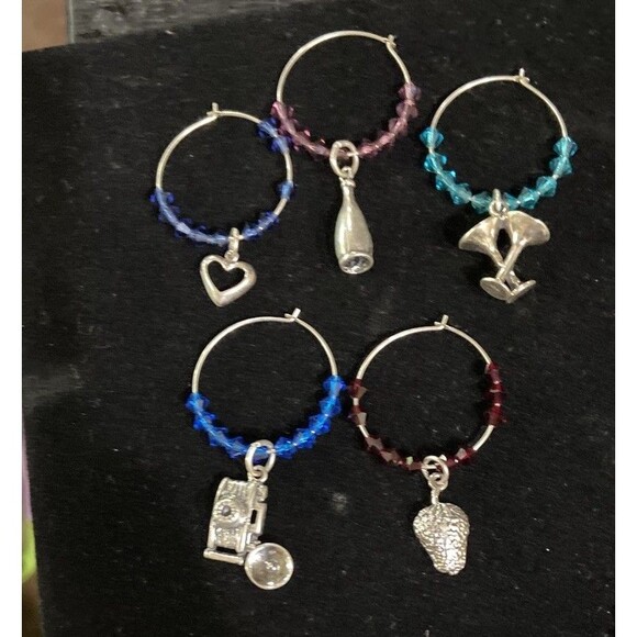 Wine Glass Charms Handcrafted Swarovski Crystal Set of 5 - Picture 1 of 4